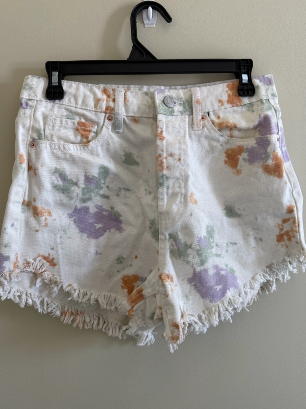 wild fable White Denim Shorts with Lavender, Sage & Orange Splotches